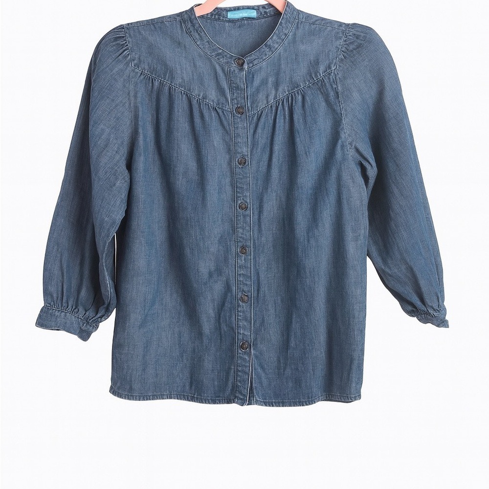 J McLaughlin Denim Shacket Small Lyocell Linen Coastal Granddaughter Preppy